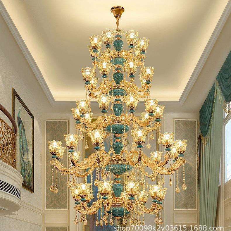 复中式楼客厅大吊欧式别墅水楼梯空楼中楼挑晶高跃层灯大103厅酒