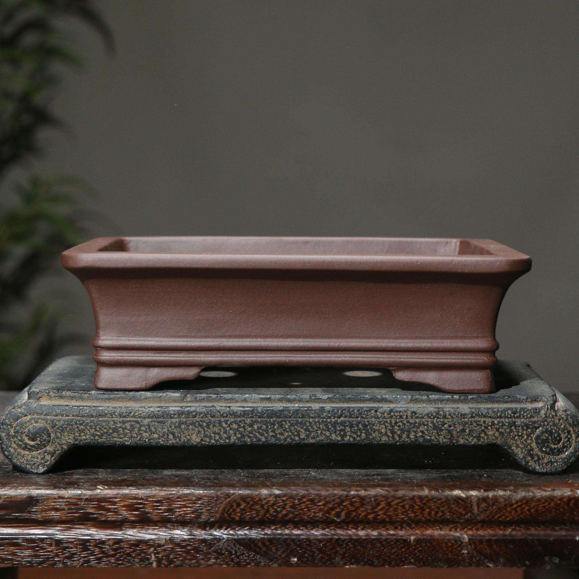 紫砂花盆长方形tb-70996盆景盆高品档精紫泥仿古古典中飘国风觅陶