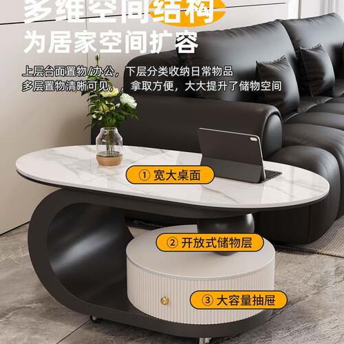推轻奢风可移动黑白小岩板茶AL100321几家用厅阳台小户型储物车边