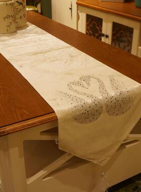 白水天鹅黑色餐旗PAK布钻桌时尚简约轻奢客厅茶几布电视柜旗床旗