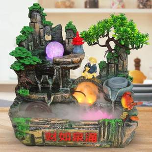 家居Q2115鱼客厅假山流水喷泉池摆件办室缸桌面小型招财风水轮鱼