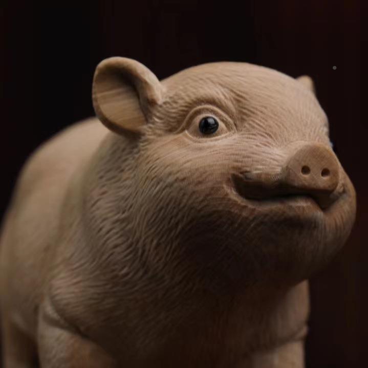 小1叶黄杨木玩雕雕刻可爱猪手把件文摆实木动物件工木雕艺品猪