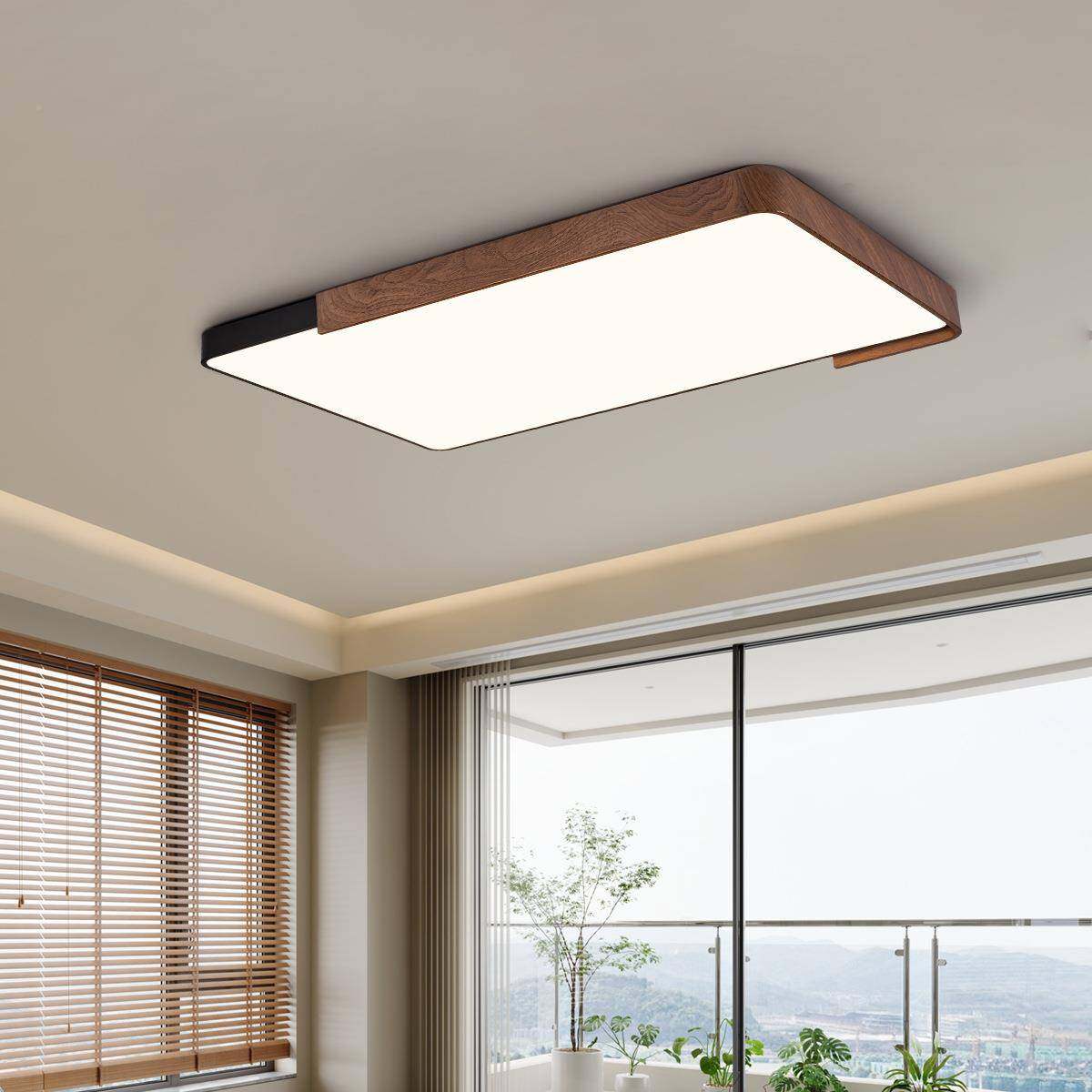 式简胡桃LYC木纹客厅吸顶灯中古风极全光谱眼客厅意主灯复古卧护