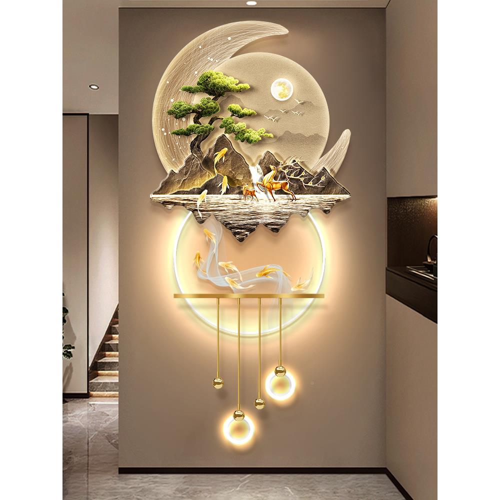 迎松新体中式玄关发光装饰山水LED灯光挂画3621画立人客体感应壁