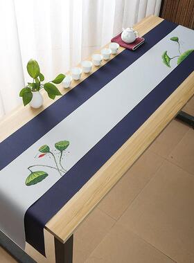 圆桌会议茶席手台绘禅意约式茶长几彩简色桌布条办公茶桌LGH-64布