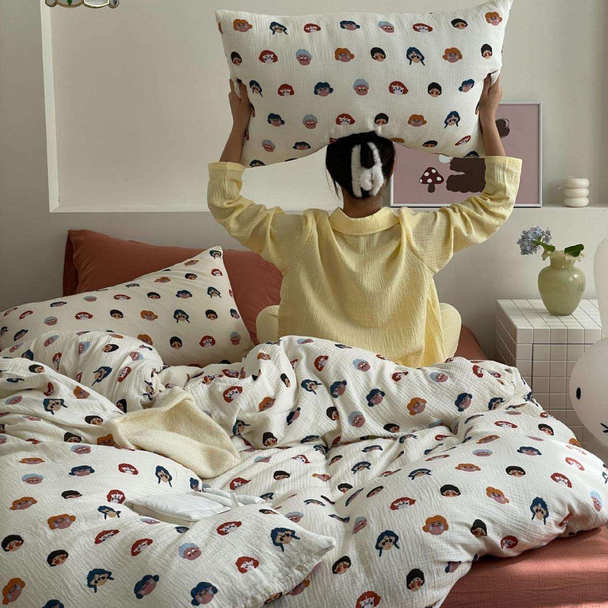 类A亲肤柔软纯棉四套床单被罩全棉卡通印花件双层纱布床1626488上