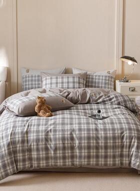 全棉水套洗床上四件套学生宿舍单被人套三件1050110纯棉棉床笠款