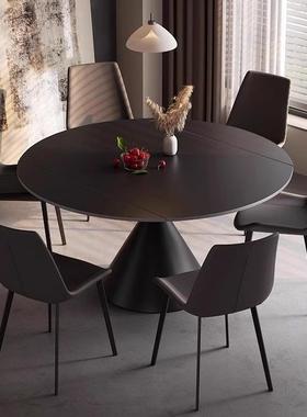 黑色极圆简岩板餐椅意式轻奢可转伸缩方两用简约旋现KCK代家桌用