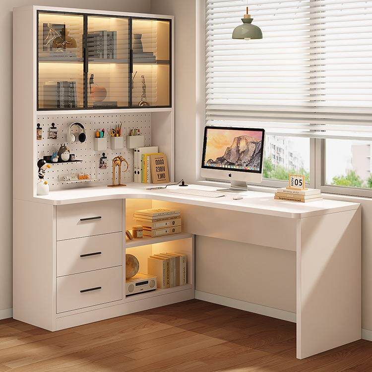 实木书桌书柜一体办公桌椅套装学生卧室家用学习桌台式转角电脑桌