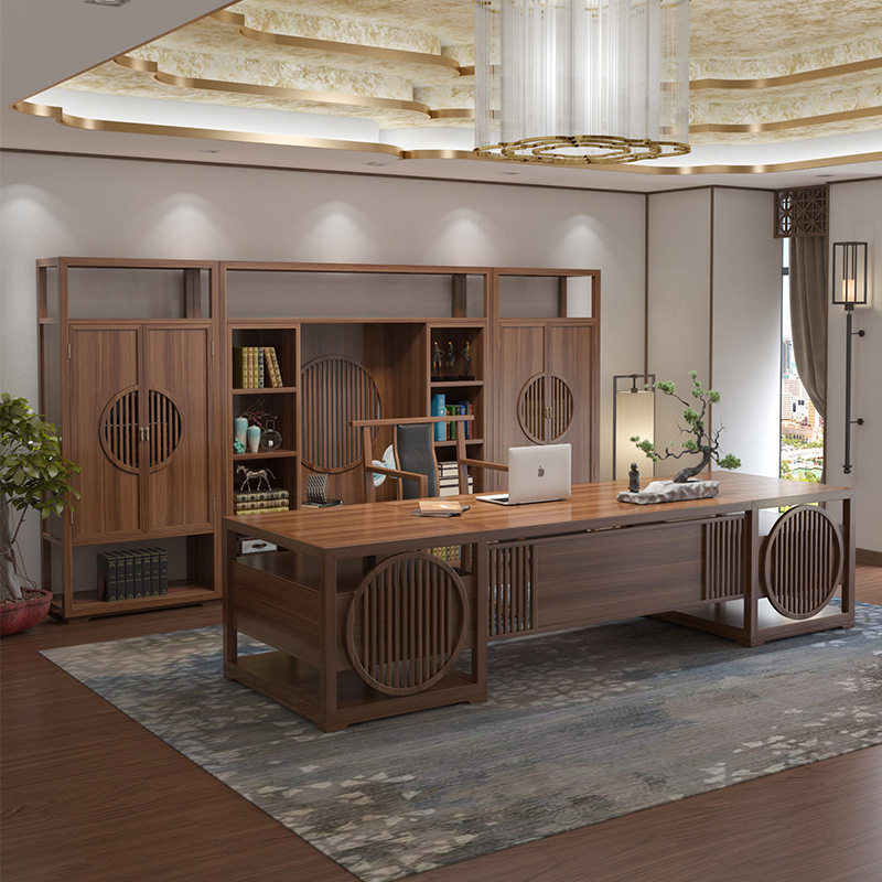 新中式办公桌椅组合老板桌总裁桌全实木中式大班台办公室家具