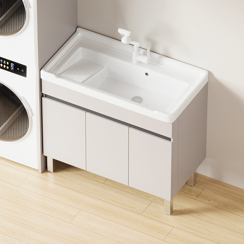 蜂窝铝洗衣柜陶瓷一体盆带搓衣板洗衣池阳台家用落地洗衣盆柜室外
