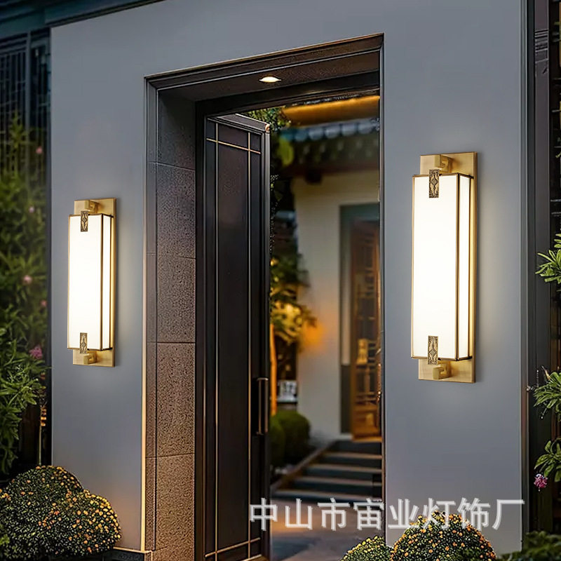 户外壁灯防水全铜新中式别墅门前花园庭院灯阳台室外过道长条壁灯