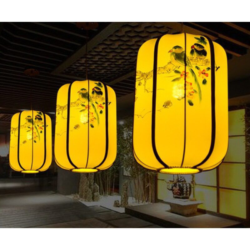 现代新中式灯笼吊灯中国风手绘布艺灯笼茶楼走廊餐厅酒店过道吊灯