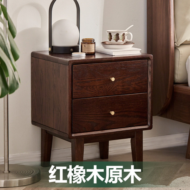 全实木橡木北欧两抽床头柜