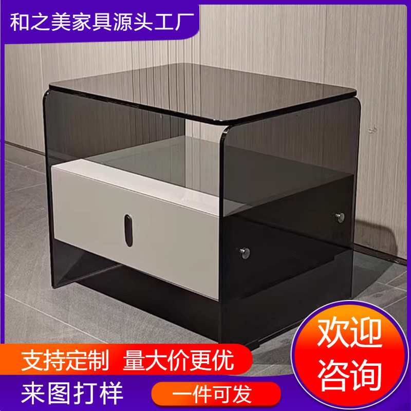 主卧轻奢玻璃抽屉床边柜