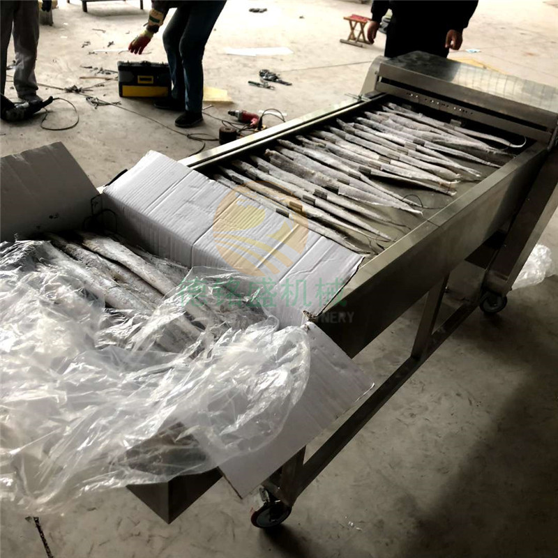 东海冰冻带鱼切段机 连续式刀鱼切割机 不锈钢冻带鱼切断机