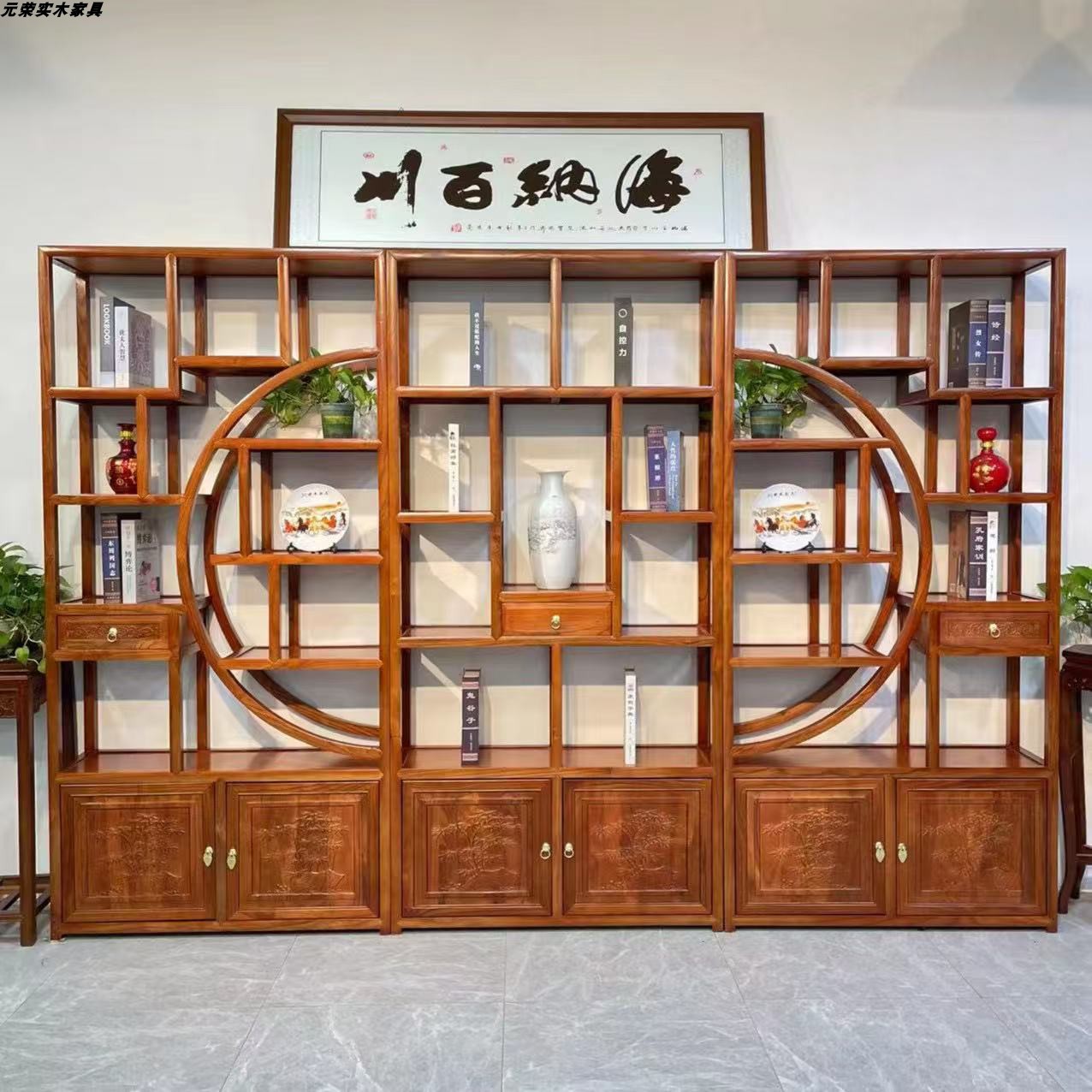 老船木博古架展示柜实木中式隔断简约现代置物架茶室多宝阁书架子