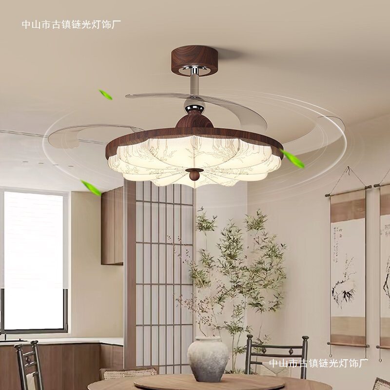 中古风扇灯宋代美学餐厅主卧书房变频静音电扇灯家用隐形吊扇灯具