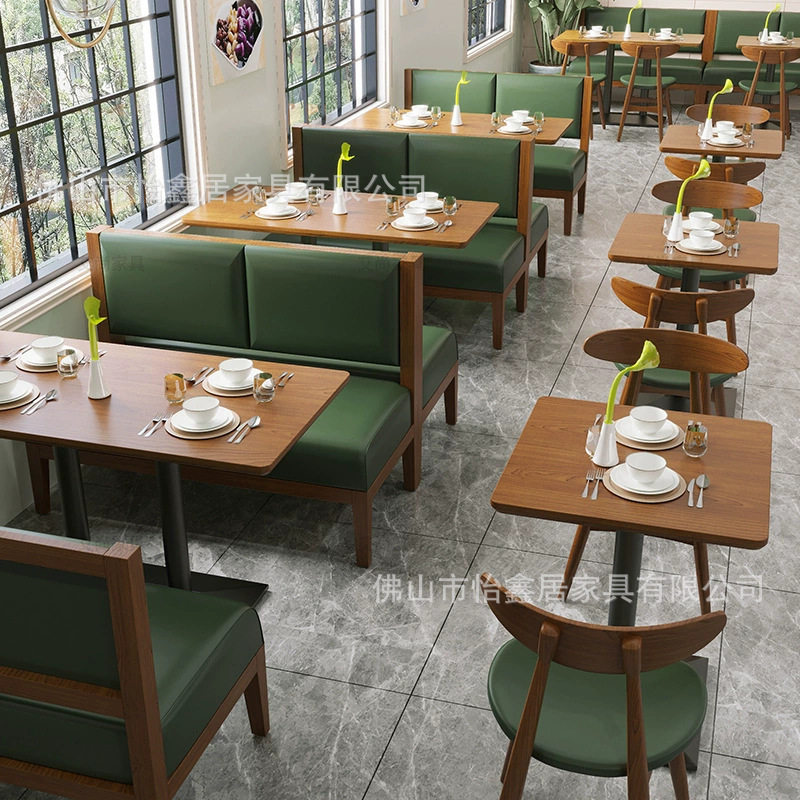 实木西餐厅咖啡厅桌椅卡座组合茶餐厅面馆湘菜馆饭店桌椅靠墙卡座