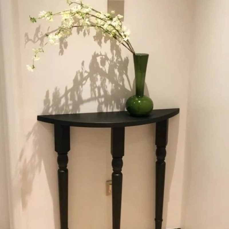 弧形轻奢实木玄关现代入户走廊展示台家用客厅靠墙简约黑色入户门