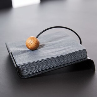 复古方形餐巾收纳架轻奢皮革面 酒店前台餐厅桌面纸巾座软装饰品