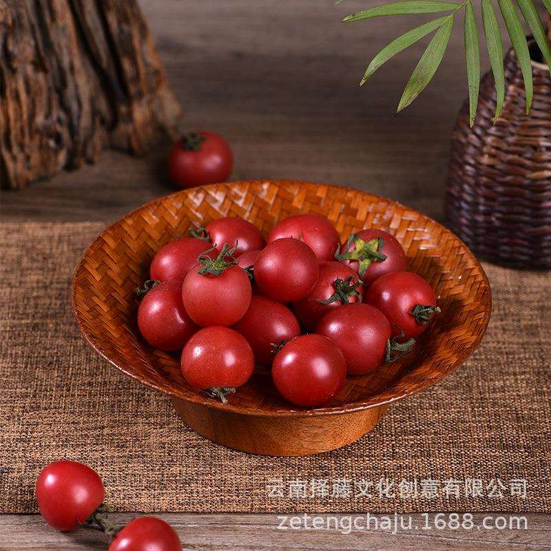 手工竹制编织果盘支架水果篮日式干果点心托盘高脚茶垫盘圆形碟子