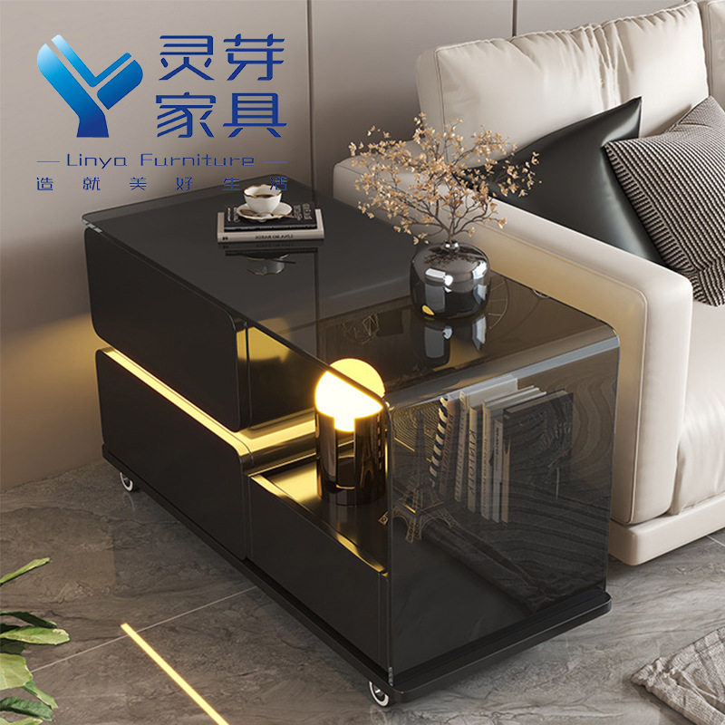 意式极简玻璃可移动沙发边几