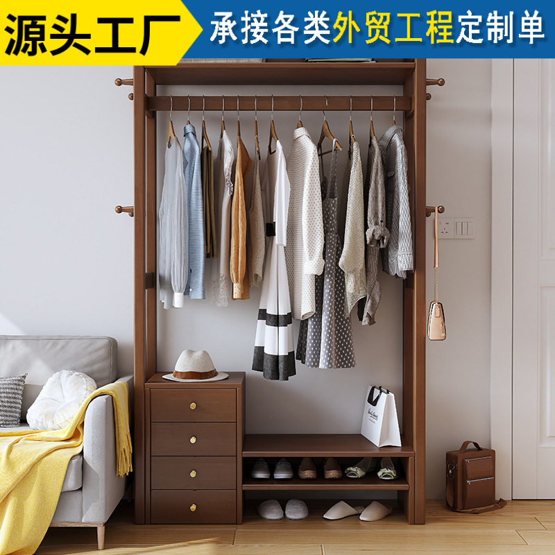 原木实木衣帽架换鞋凳一体