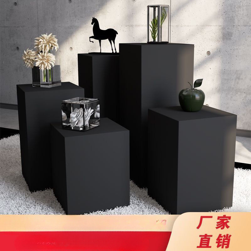 黑色方形烤漆拍照展示台花店展台艺术橱窗陈列服装店展示摆台