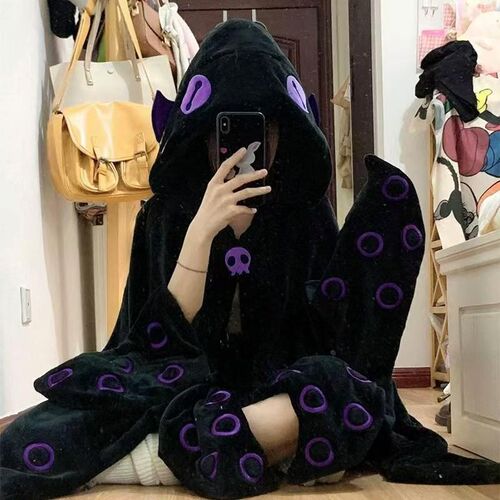 克鲁鲁苏大e章鱼披肩斗篷懒人毛绒毯睡袍珊瑚绒睡衣女冬季加厚睡