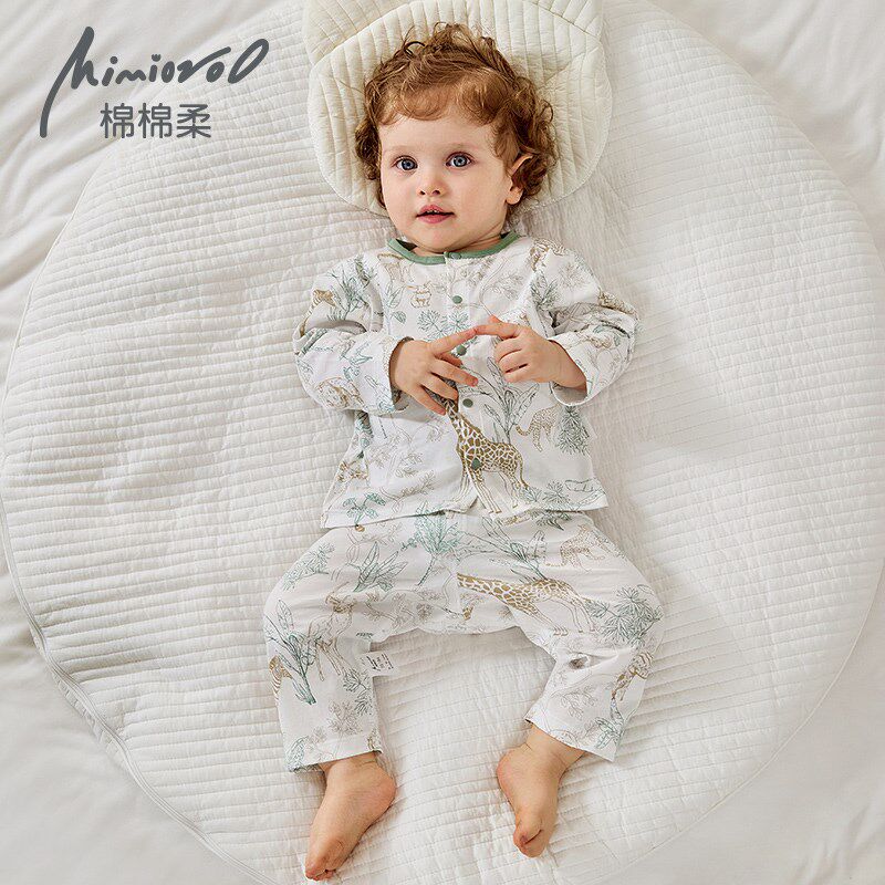 婴儿衣服宝宝分体套装夏季v薄款纯棉长袖睡衣男女婴幼儿空调服夏