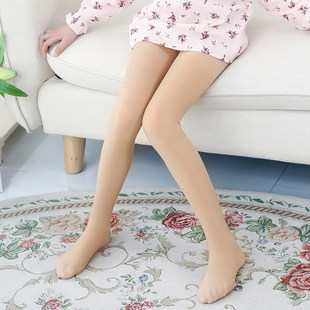 儿童肉色连裤袜春秋中厚女童踩脚肤色打J底裤学生白色舞蹈袜钢丝