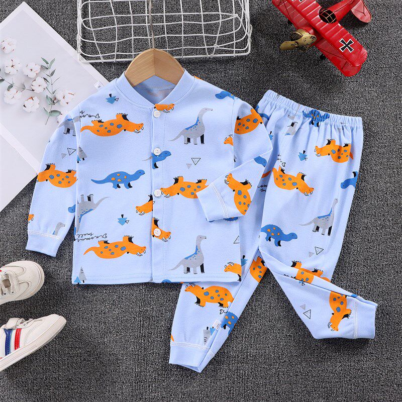 春秋款纯棉宝宝开衫两用裆秋衣卫生裤套装男童女童宝宝Y睡衣内衣a