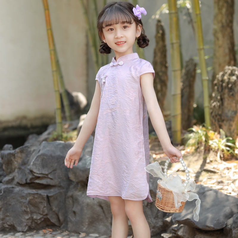 儿童旗袍b2023新款夏洋气旗袍小童短袖复古中国风连衣裙女宝宝夏