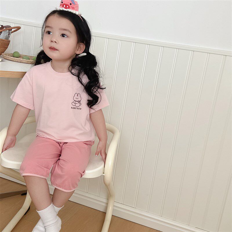 宝宝睡衣夏天薄款纯棉短袖七分裤A男童家居服夏季套装a类棉空调服