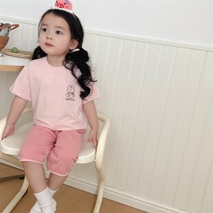 宝宝睡衣夏天薄款纯棉短袖七分裤A男童家居服夏季套装a类棉空调服