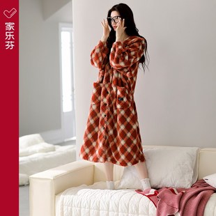 可外穿出 y半边绒加厚加绒连帽长款 家乐芬睡袍女士睡衣秋冬款 冬季