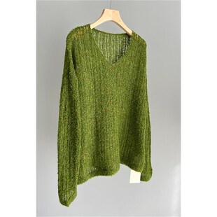 绿色针织罩衫 气质款 镂空设计宽松慵懒感长M袖 超级推荐 上衣女 强货