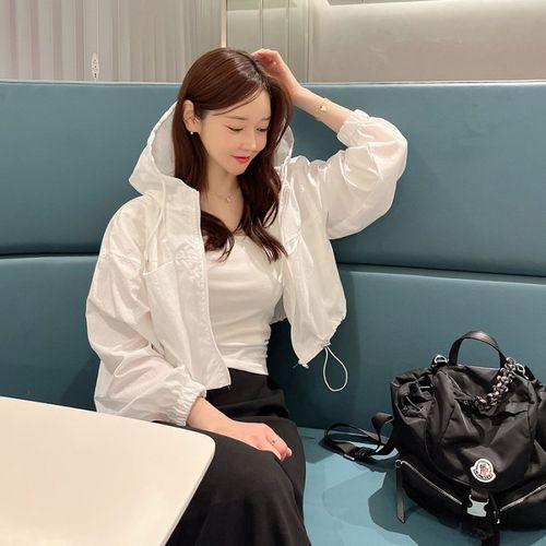 防晒服2024夏韩版新款拉链薄透气开F衫百搭通勤时尚连帽短外套女