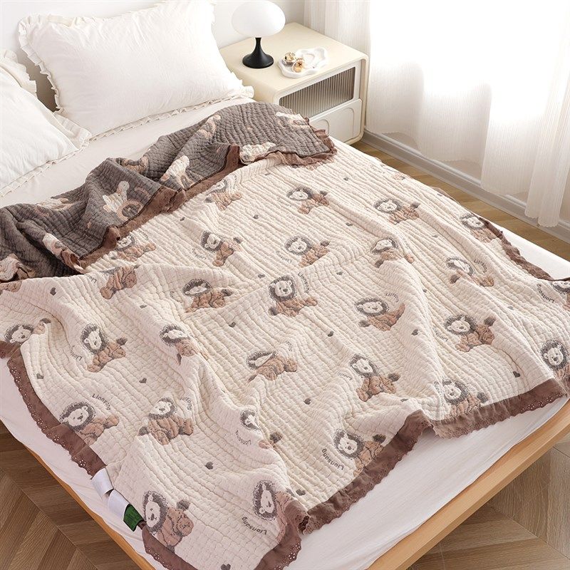 纯棉泡芙被四季新k款单人卡通毛巾被柔软透气成人家用全棉盖毯被