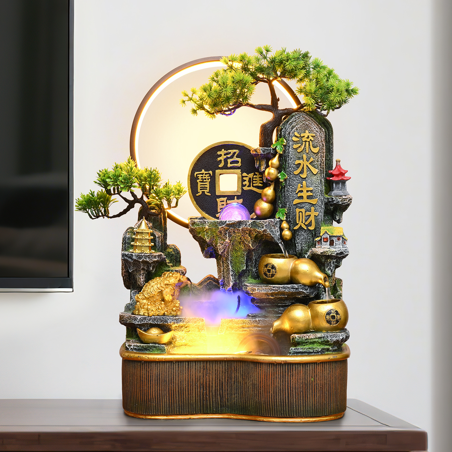 办公室桌面流水摆件循环水时来运转风水轮假山喷泉水风车乔迁礼物