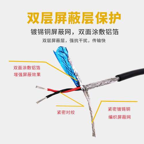 专业 阻燃双绞屏蔽电缆RVSP 2芯*0.3平方 镀锡铜芯PVC护套线