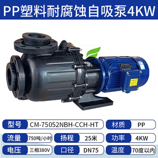 长美化工自吸泵PP卧式大头泵活套法兰塑料工业马肚污水循环泵4KW