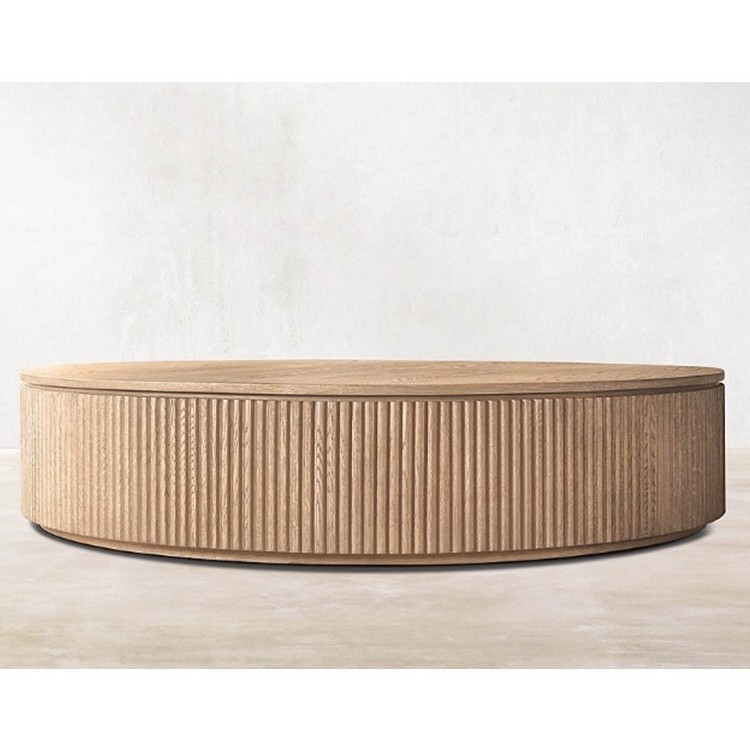 RH法式家具实木客厅家用圆形茶几乡村复古圆咖啡桌现代简约小户型