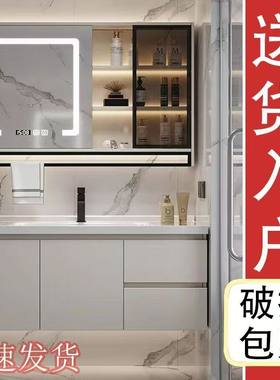 奶油色陶瓷一体盆浴室柜组合实木卫生间洗脸盆洗手盆洗漱台洗手台