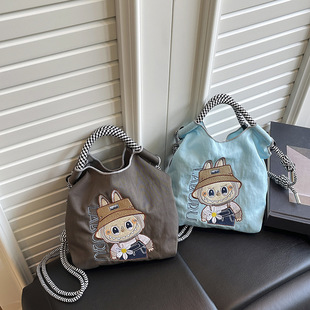 ballchain包新款labubu刺绣手提购物袋单肩斜挎小方包儿童手机包