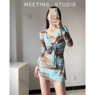 显 绑带两件套游泳装 泰酷辣妹高级感泳衣o女款 泡温泉保守连体长袖