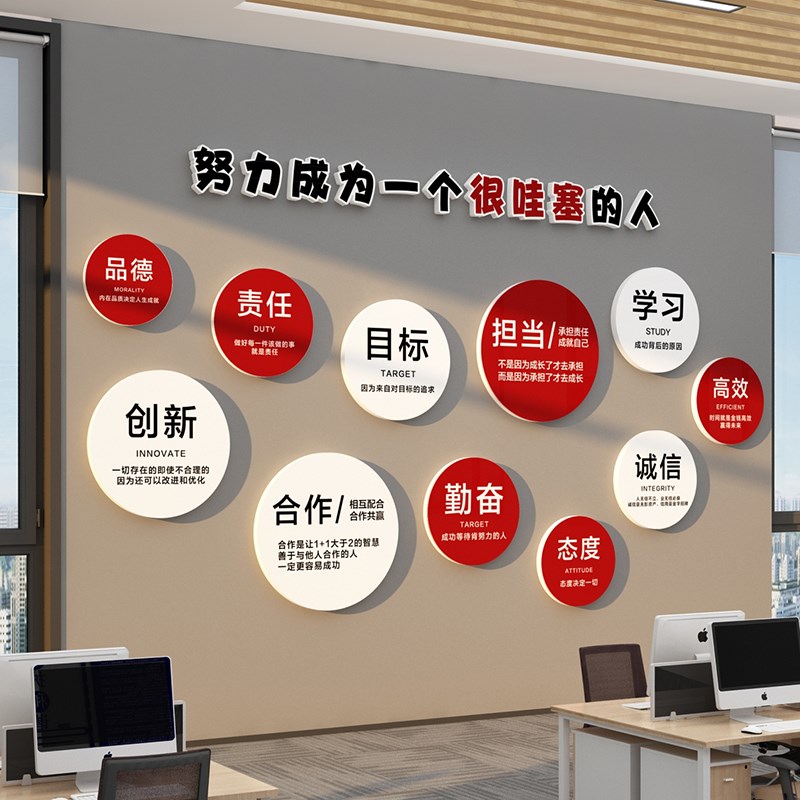企业文化墙面装饰贴纸办公室司氛围布置员工励志标语挂画会议背景