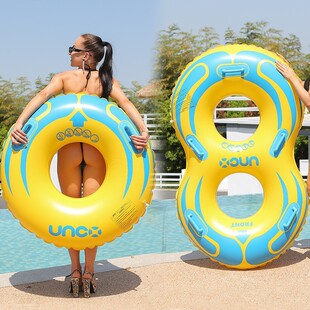 超厚50丝双人情侣漂流泳圈鸳鸯圈加I厚带柄安全亲子成人冲浪圈