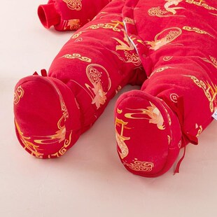 宝宝秋冬哈衣婴儿包脚冬装连体衣冬季棉衣婴幼儿保暖加厚红色棉服